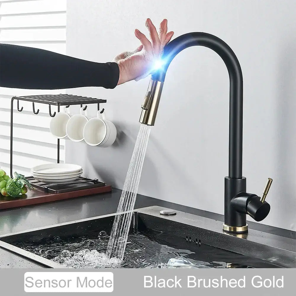 Matte black touch sensor mixer tap kitchen pull down faucet