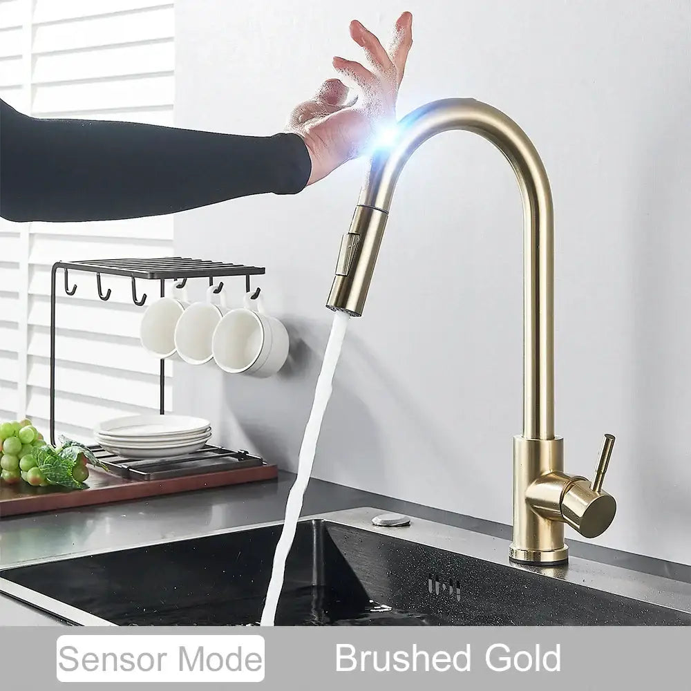 Matte black touch sensor mixer tap kitchen pull down faucet