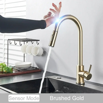 Matte black touch sensor mixer tap kitchen pull down faucet