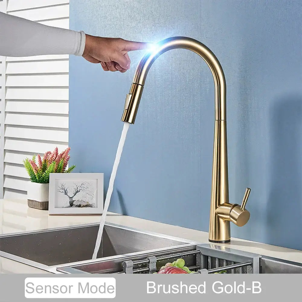 Matte black touch sensor mixer tap kitchen pull down faucet