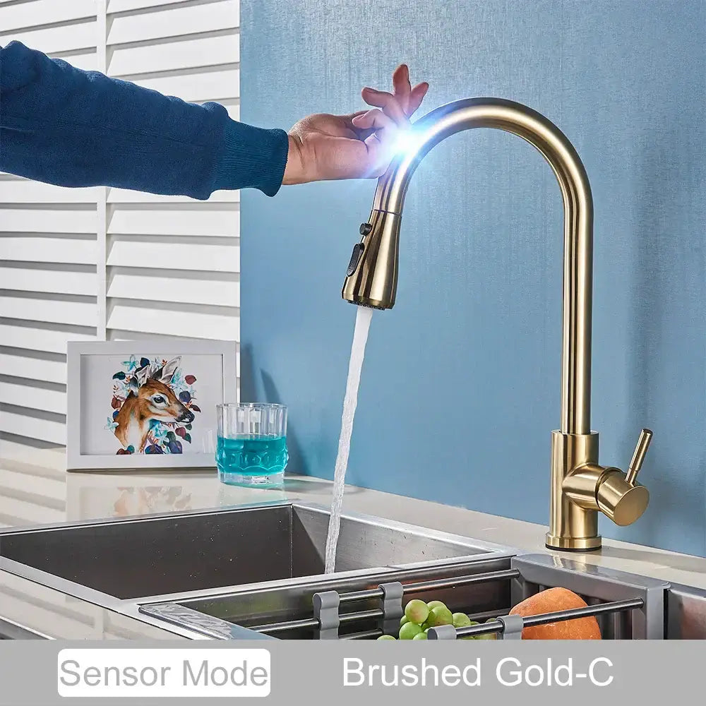Matte black touch sensor mixer tap kitchen pull down faucet