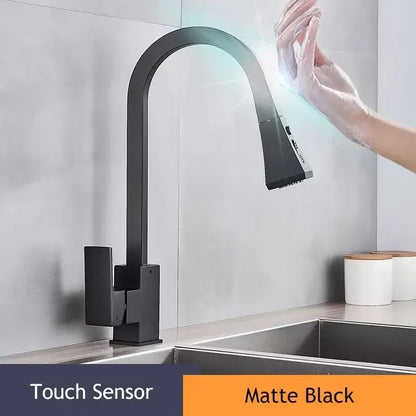 Matte black touch sensor mixer tap kitchen pull down faucet