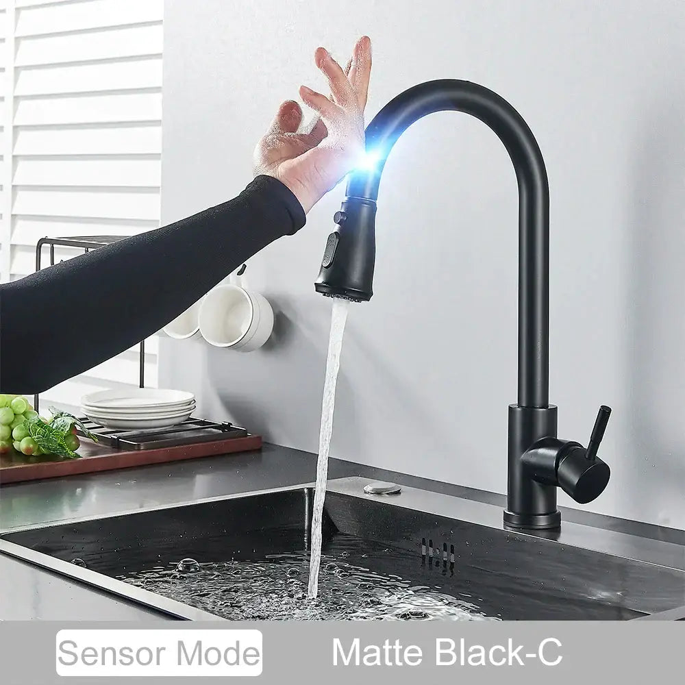 Matte black touch sensor mixer tap kitchen pull down faucet
