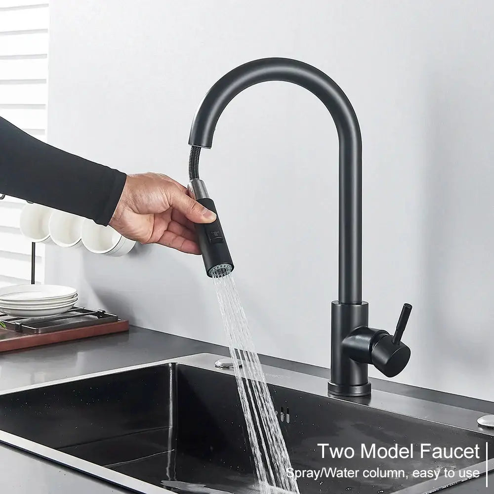 Matte black touch sensor mixer tap kitchen pull down faucet