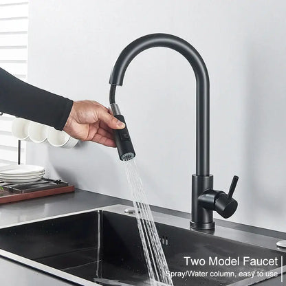 Matte black touch sensor mixer tap kitchen pull down faucet