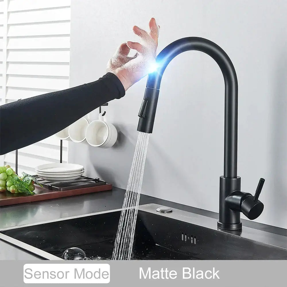 Matte black touch sensor mixer tap kitchen pull down faucet