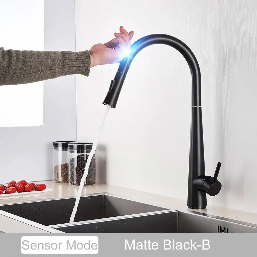 Matte black touch sensor mixer tap kitchen pull down faucet