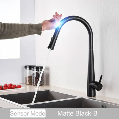 Matte black touch sensor mixer tap kitchen pull down faucet