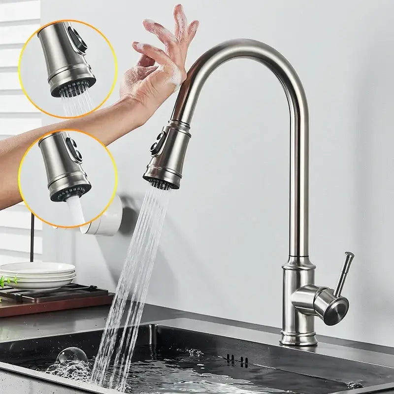 Matte black touch sensor mixer tap kitchen pull down faucet
