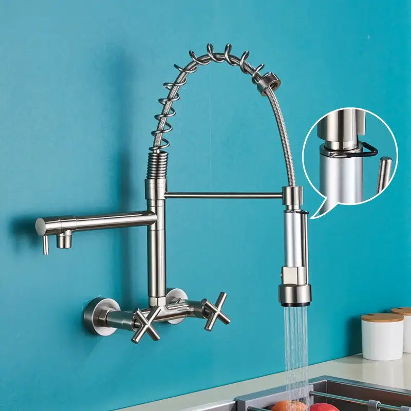 Modern matte black kitchen faucet with dual swivel spouts