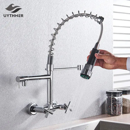 Modern matte black kitchen faucet with dual swivel spouts
