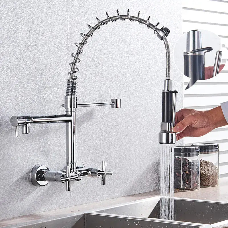 Modern matte black kitchen faucet with dual swivel spouts