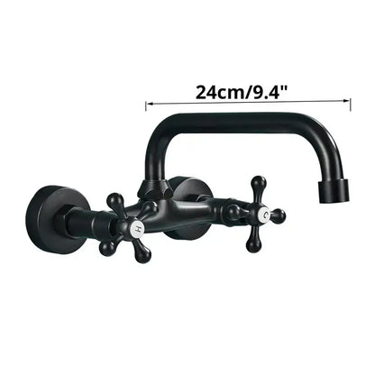 Matte black wall mounted kitchen faucet with swivel spout