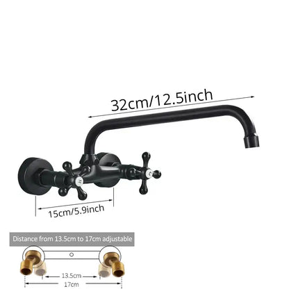 Matte black wall mounted kitchen faucet with swivel spout
