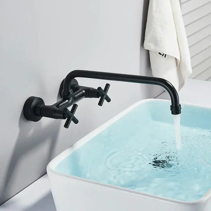 Matte black wall mounted kitchen faucet with swivel spout