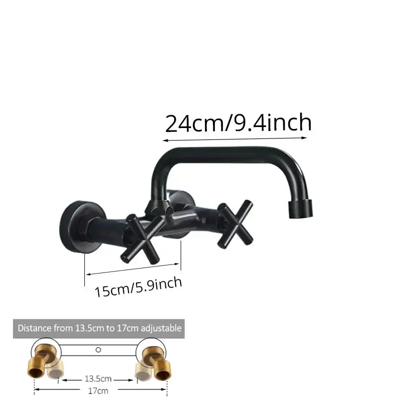 Matte black wall mounted kitchen faucet with swivel spout