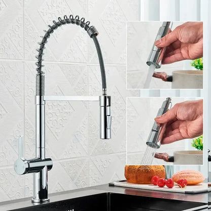 Matte black kitchen faucet with coiled pull down sprayer