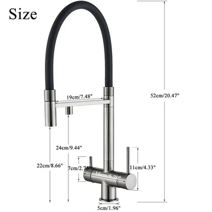 Matte black kitchen faucet with purifier and dual handles