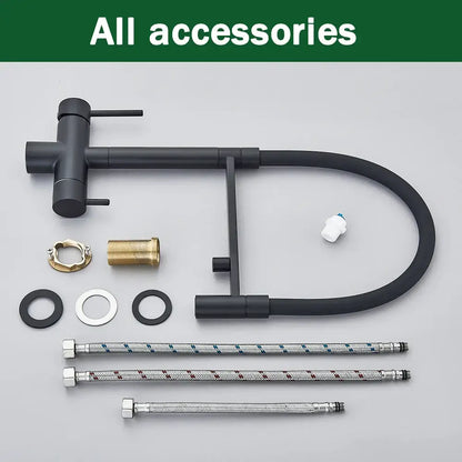Matte black kitchen faucet with purifier and dual handles