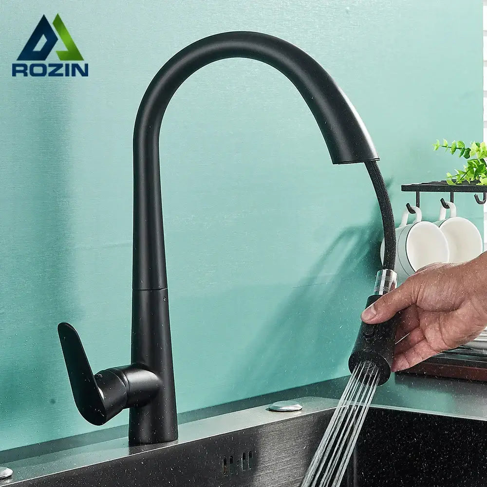 Matte black kitchen faucet with pull out sprayer and single lever