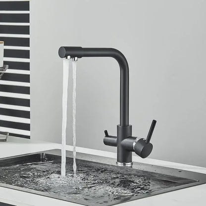 Modern matte black kitchen faucet with purification feature