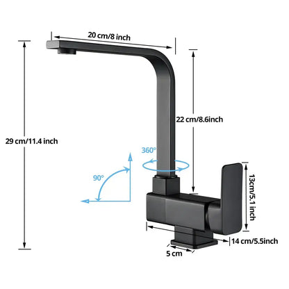 Modern matte black kitchen rotating faucet with foldable single handle