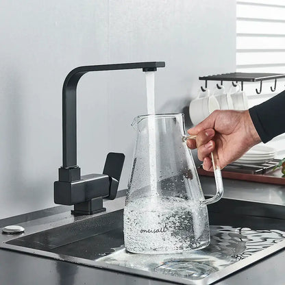 Modern matte black kitchen rotating faucet with foldable single handle