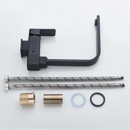 Modern matte black kitchen rotating faucet with foldable single handle