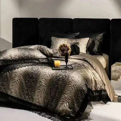 Black lace leopard egyptian cotton bedding set bedroom decor