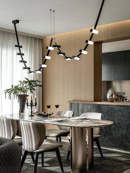 Modern black & white geometric leather pendant light dining room