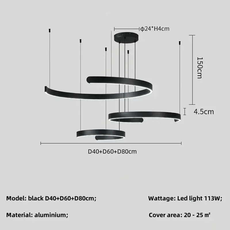 Modern minimalist black led chandelier pendant light for foyer