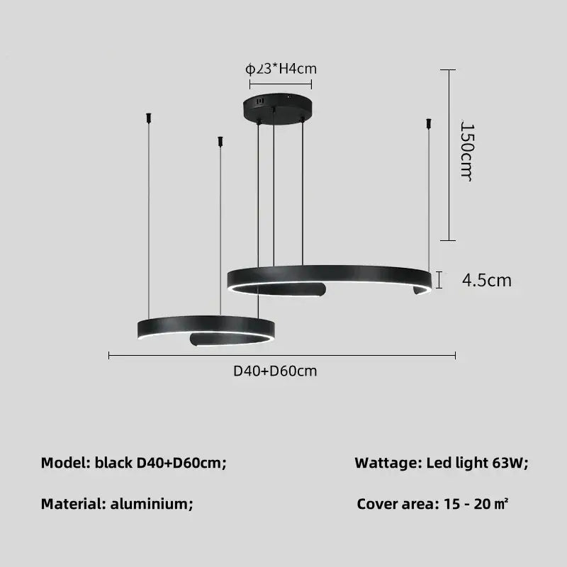 Modern minimalist black led chandelier pendant light for foyer