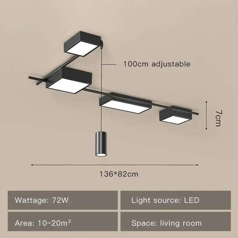 Modern brushed nickel black led chandelier living room