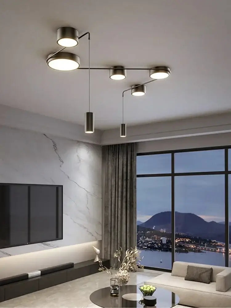 Modern brushed nickel black led chandelier living room