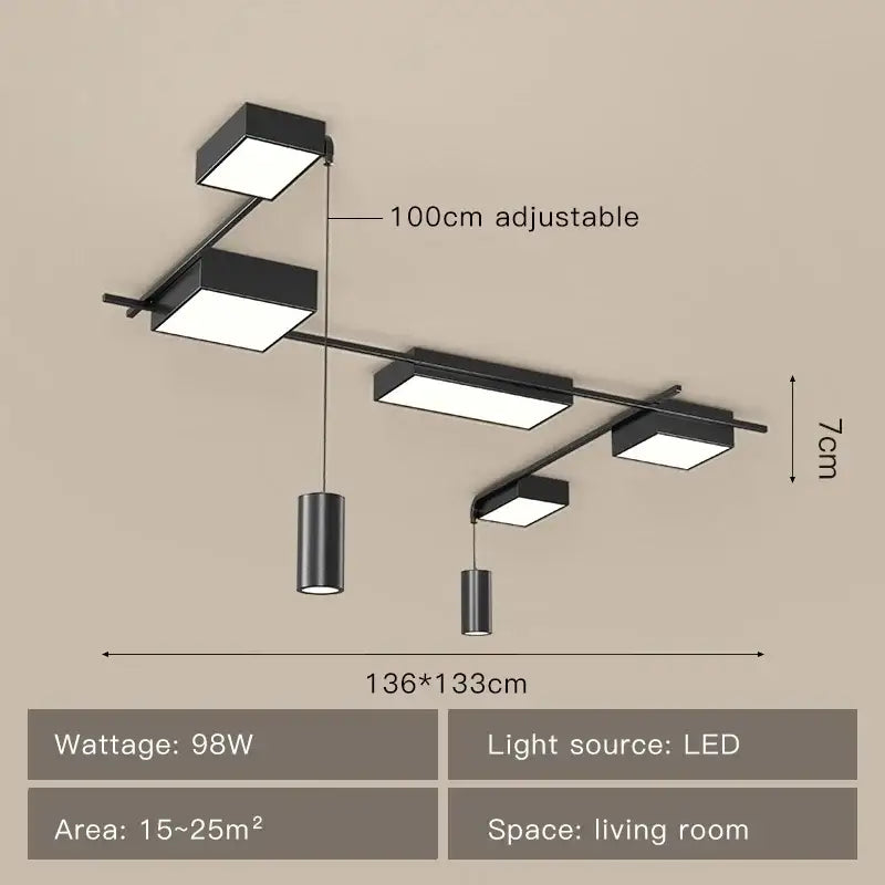 Modern brushed nickel black led chandelier living room