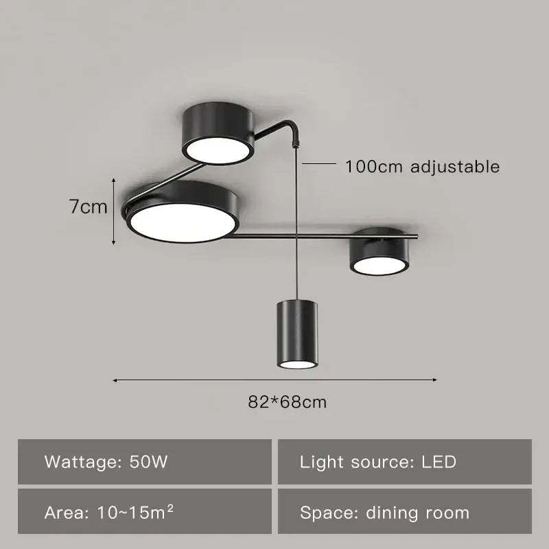 Modern brushed nickel black led chandelier living room