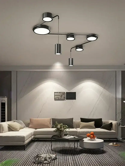 Modern brushed nickel black led chandelier living room
