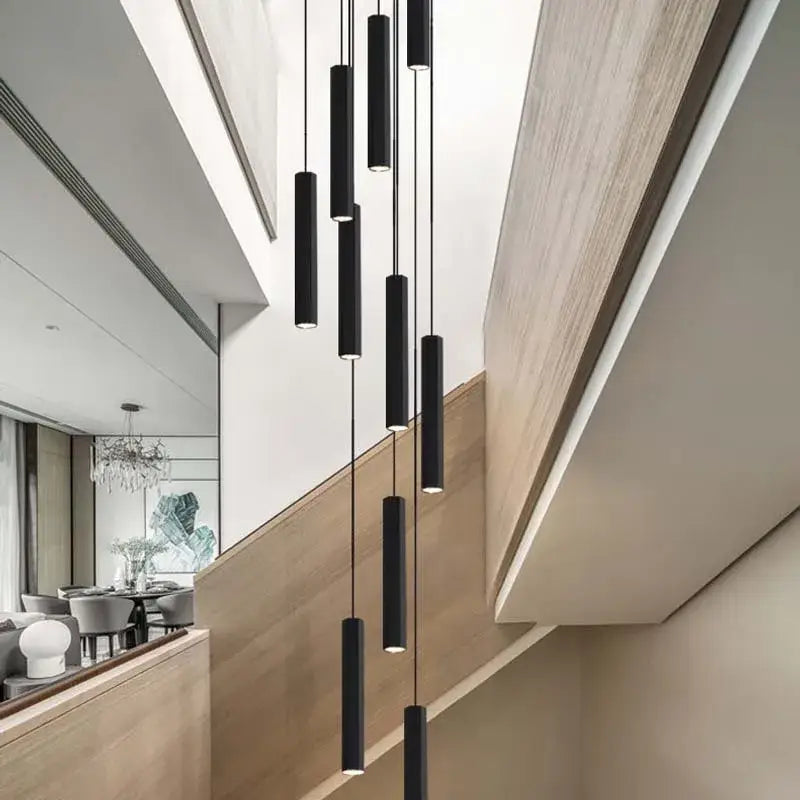 Modern black led crystal staircase chandelier for dining room