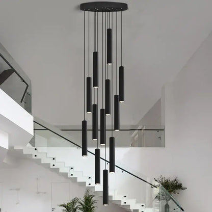 Modern black led crystal staircase chandelier for dining room