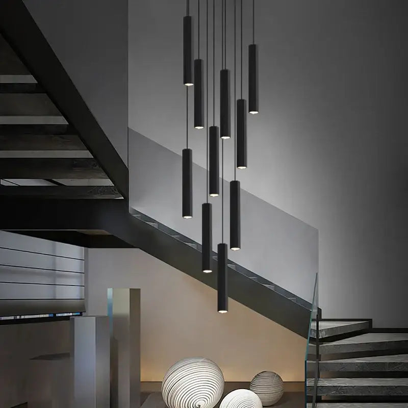 Modern black led crystal staircase chandelier for dining room