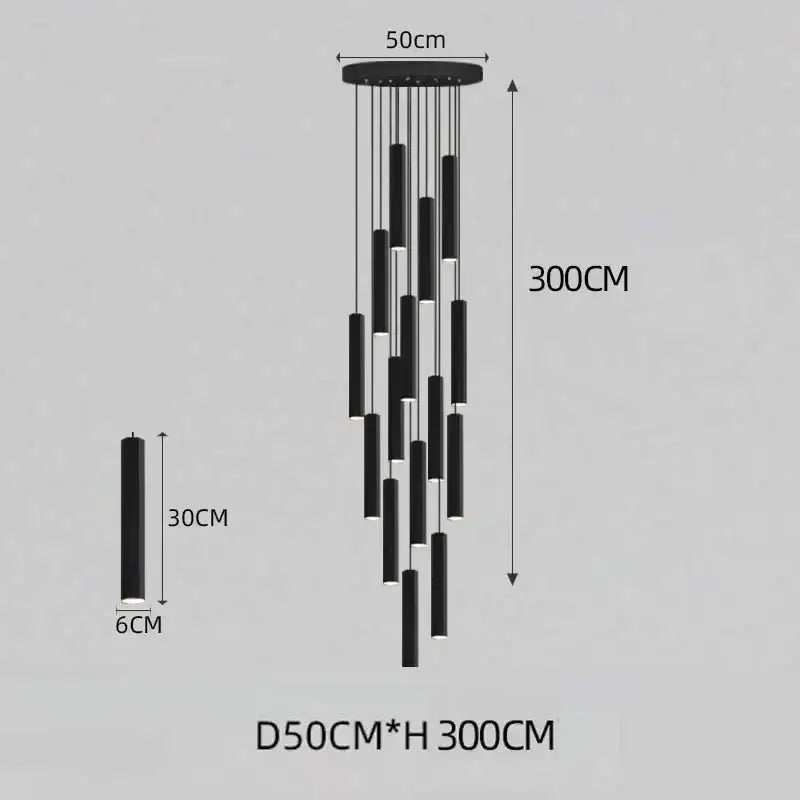 Modern black led crystal staircase chandelier for dining room