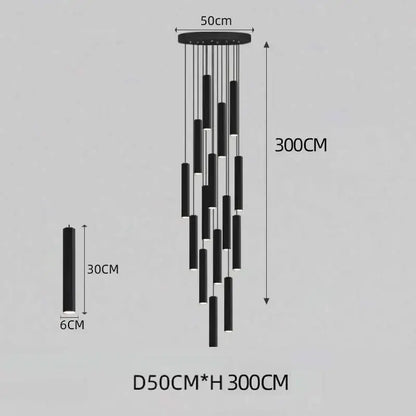 Modern black led crystal staircase chandelier for dining room