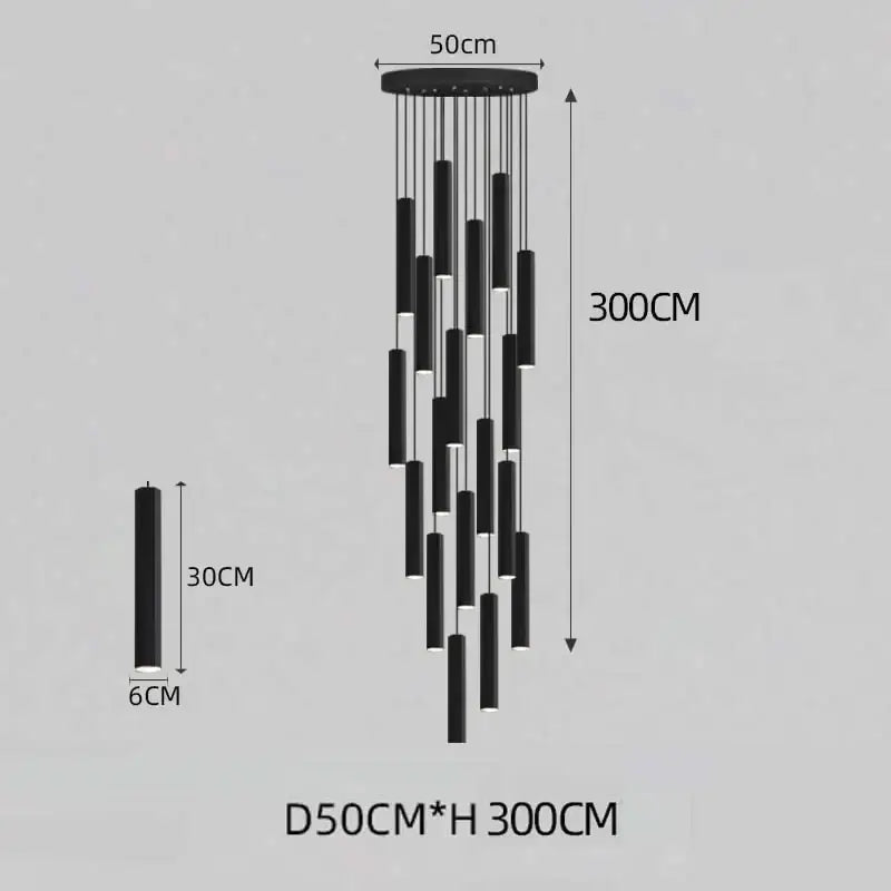 Modern black led crystal staircase chandelier for dining room