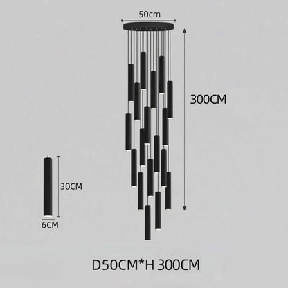 Modern black led crystal staircase chandelier for dining room