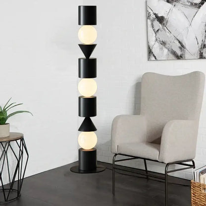Geometric black led floor lamp for living room with spherical bulbs