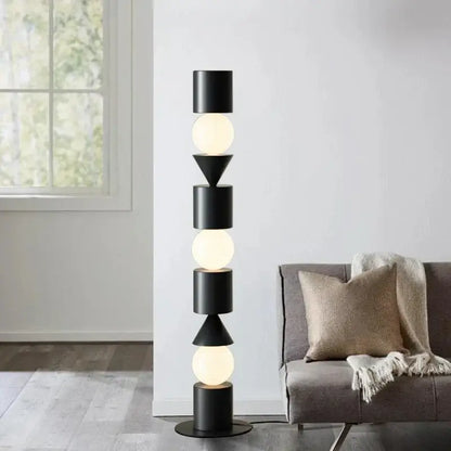 Geometric black led floor lamp for living room with spherical bulbs