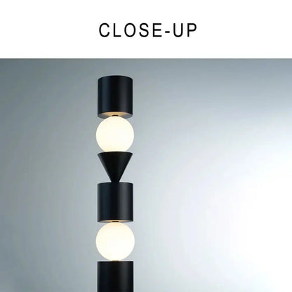 Geometric black led floor lamp for living room with spherical bulbs