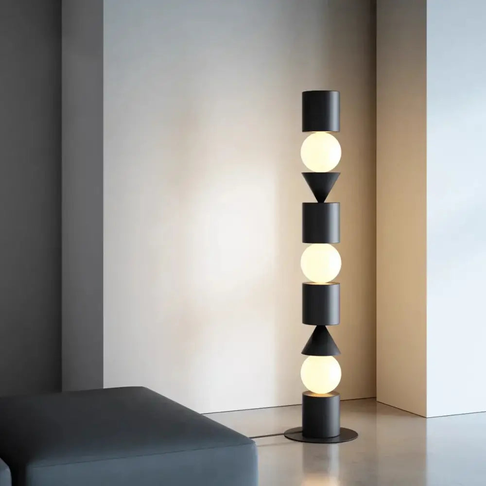 Geometric black led floor lamp for living room with spherical bulbs