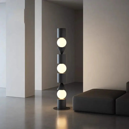 Geometric black led floor lamp for living room with spherical bulbs