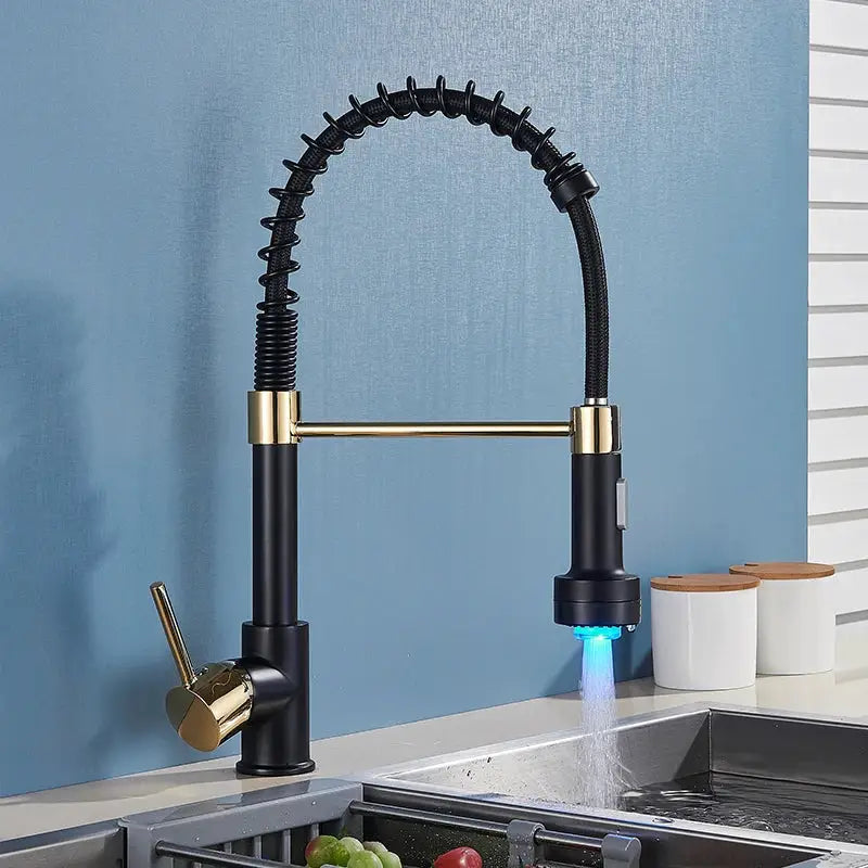 Modern matte black led kitchen faucet with pull down sprayer